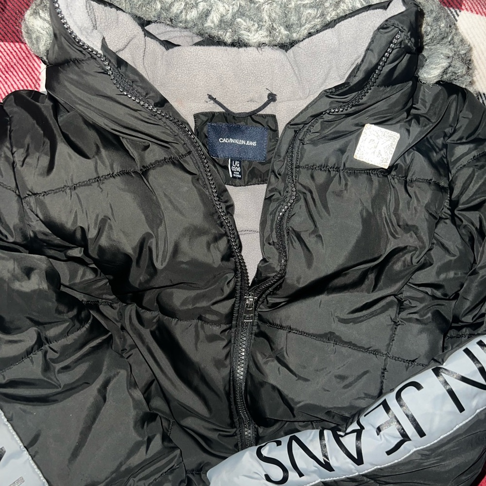 Girls Calvin Klein Black and Gray Puffer Jacket